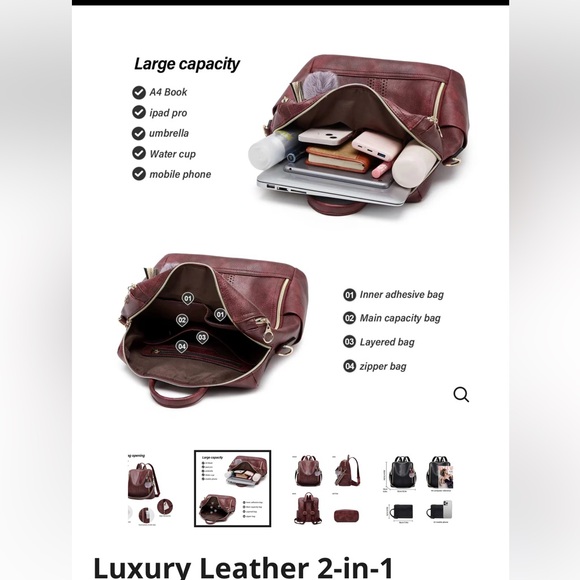 Luxurious Brown Leather Convertible Backpack Tote Crossbody NEW Gold Accents